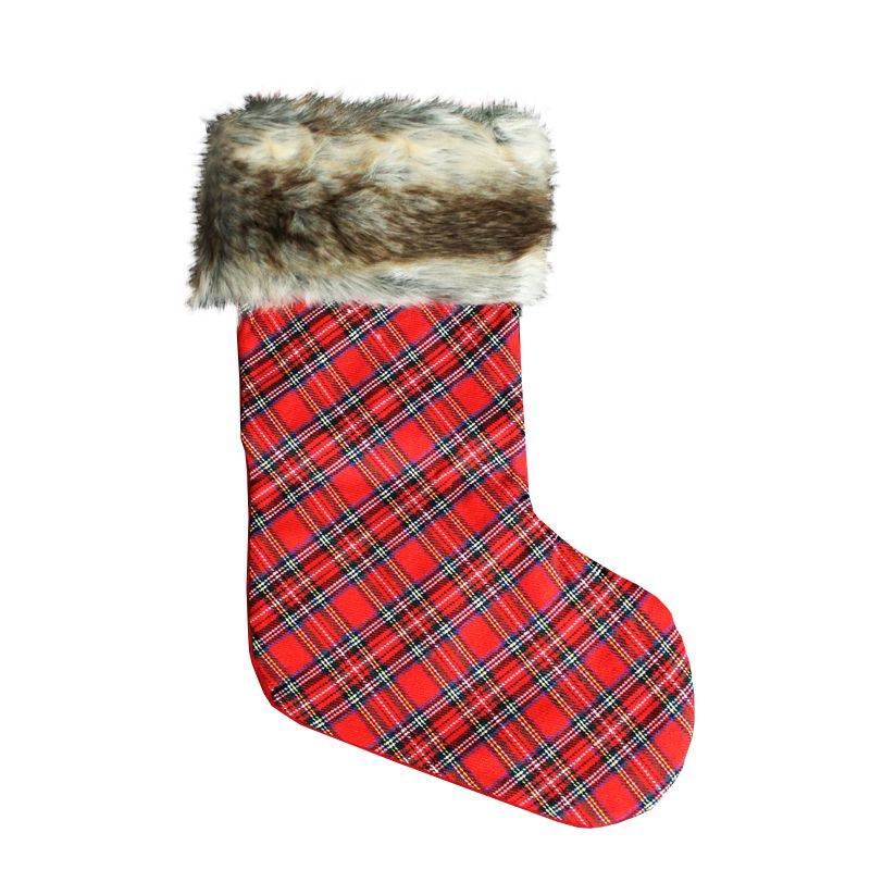 Red Check & Faux Fur Christmas Stocking