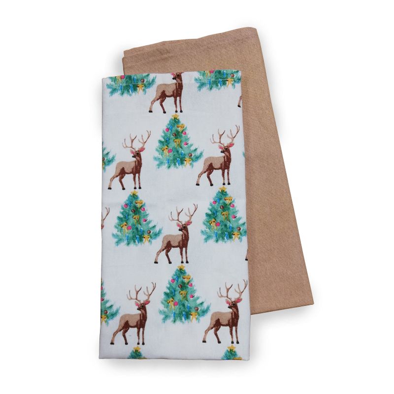 Festive Stag Print 2 Pack Tea Towels - Buy Online at QD Stores