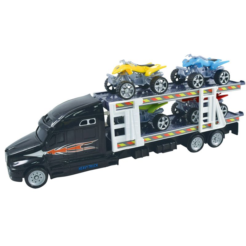 Team Power Transporter Truck With 4 Quad Bikes Black 30cm