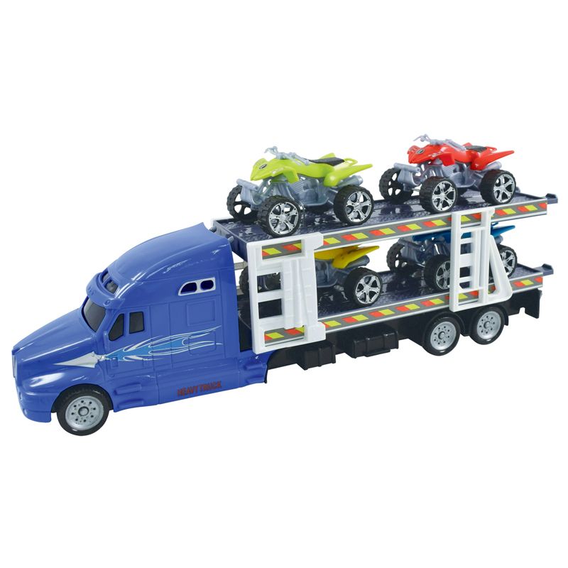 Team Power Transporter Truck With 4 Quad Bikes Blue 30cm