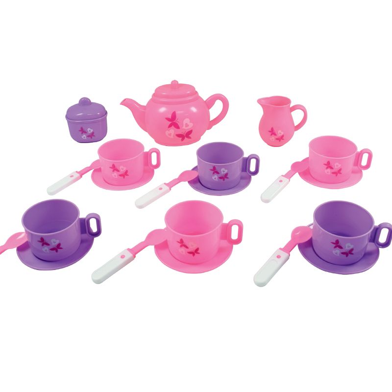 Plastic Tea Set Pink & Purple 23 Pieces