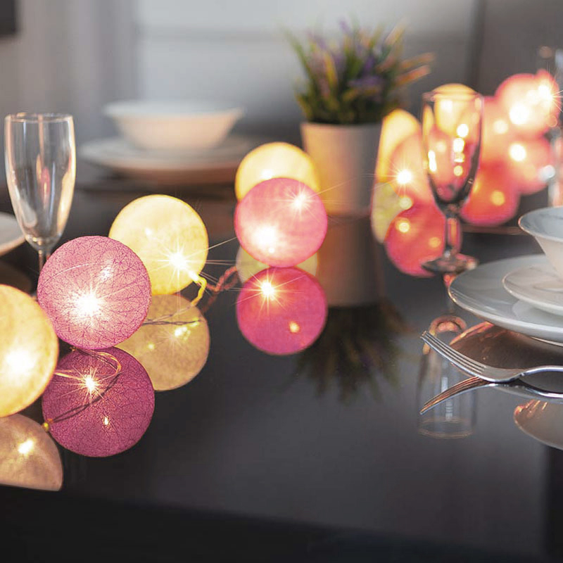 10 LED Glo-Globes String Lights Pink and White 8cm diameter