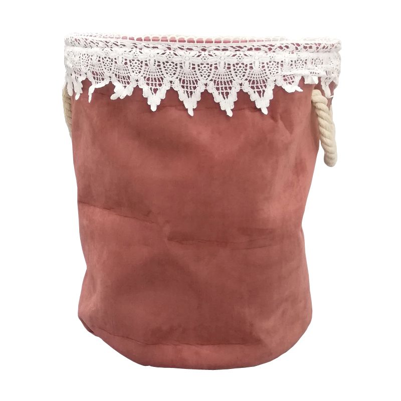 Bloom Laundry Bag Pink Velvet With Lace Trim