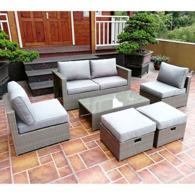 Avignon Garden Sofa Set By Croft 6 Seats Half Round Weave Rattan Light Grey
