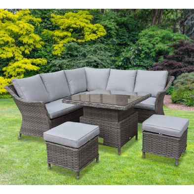 Arles Garden Corner Sofa By Croft 7 Seats Aluminium Half Round Weave Rattan Grey