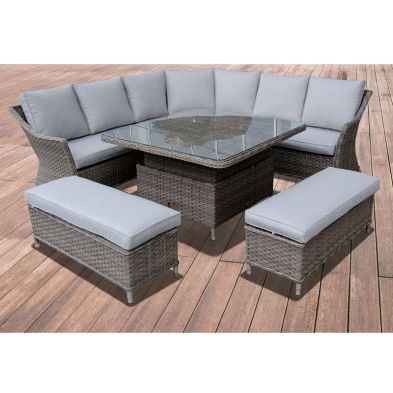 Arles Garden Sofa Set By Croft 9 Seats Aluminium Half Round Weave Rattan Grey