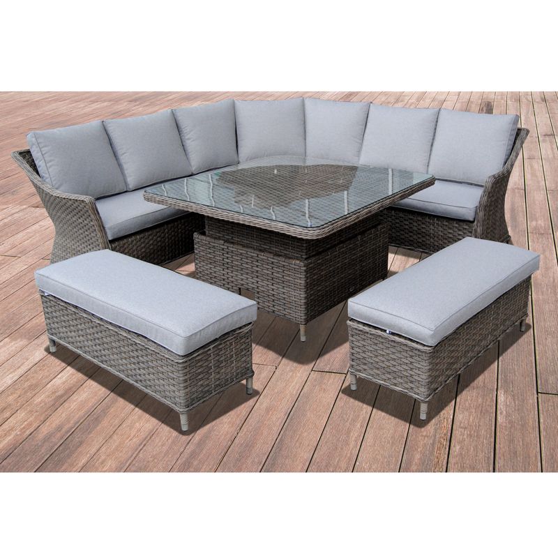 Arles Garden Sofa Set by Croft - 9 Seats Aluminium Half Round Weave Rattan Grey