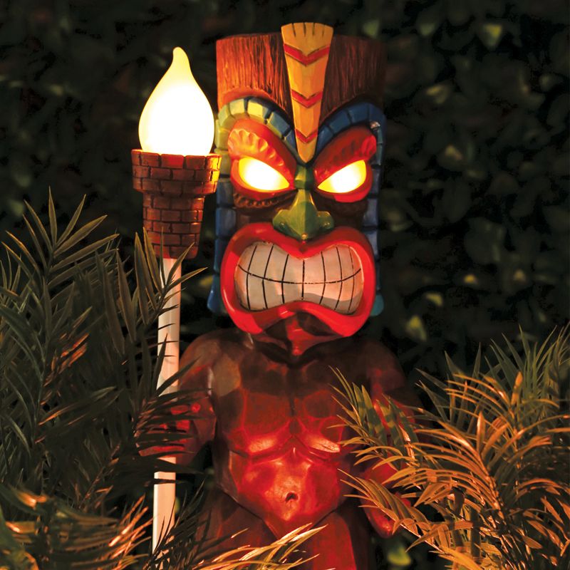Bright Garden Solar Powered Tiki Papa Statue At Qd S - Tiki Head Solar Powered Led Outdoor Decor Garden Light