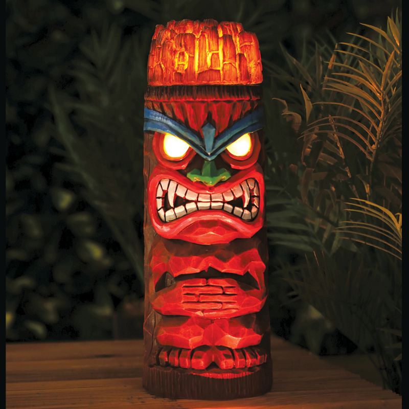 Bright Garden Solar Powered Tiki Fire Head Statue