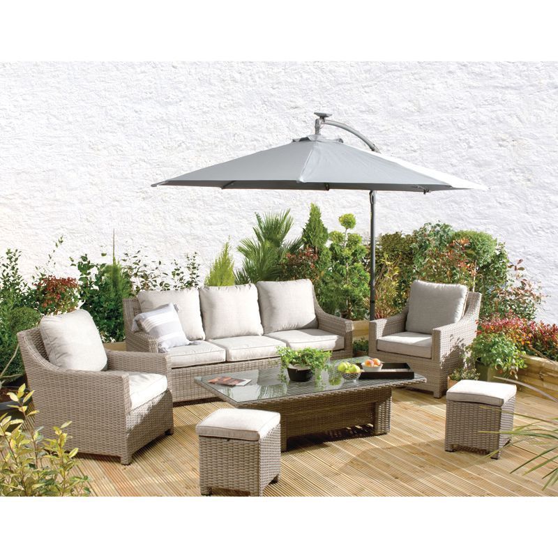 Arles Garden Sofa Set by Croft - 7 Seats Half Round Weave Rattan Grey