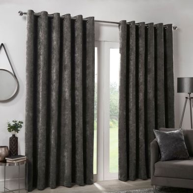 Product photograph of Hamilton Mcbride Charcoal Italian Velvet Blackout Eyelet Curtains 66 X 72 from QD stores