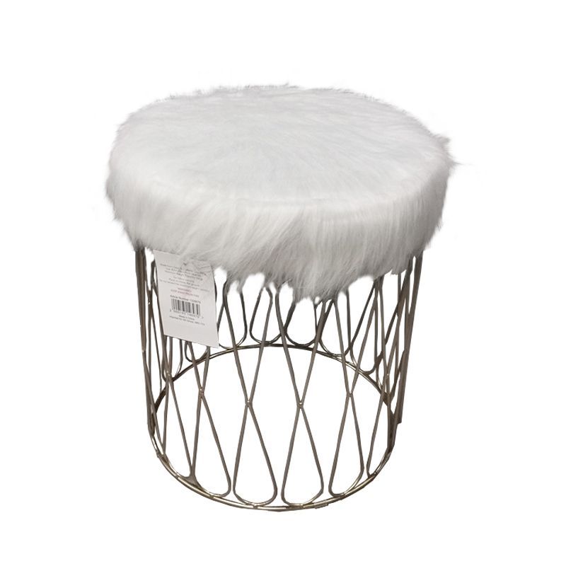 Round Faux Fur Footstool White