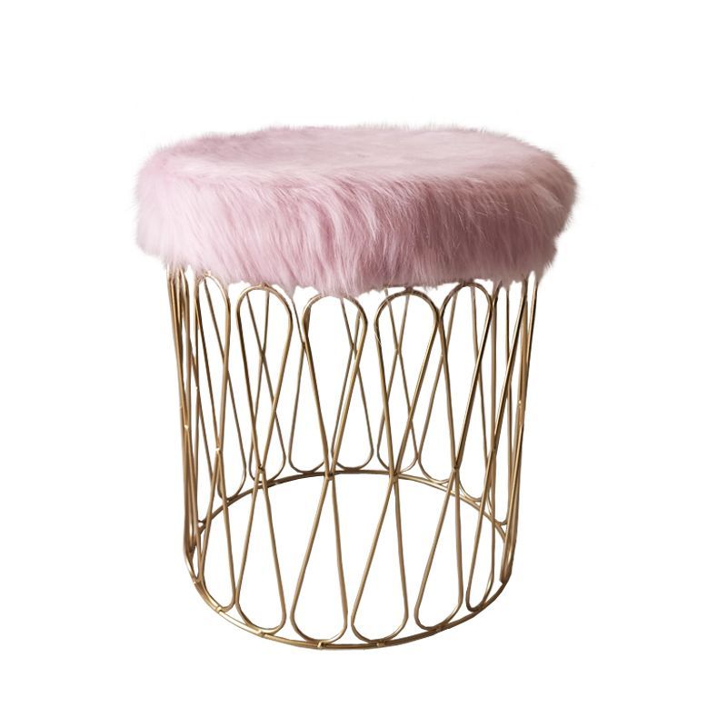 Round Faux Fur Footstool Pink