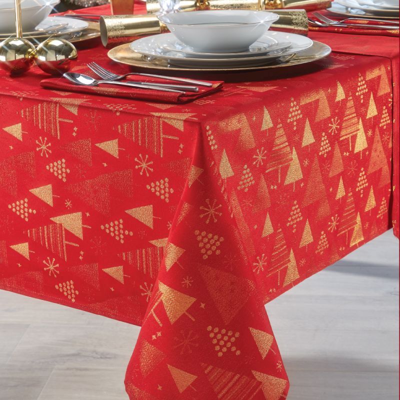 Red & Gold Tree Tablecloth 52" x 90" Rectangular