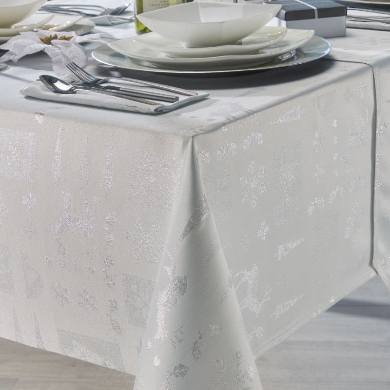 White & Silver Skandi Tablecloth 52" x 70" Rectangular