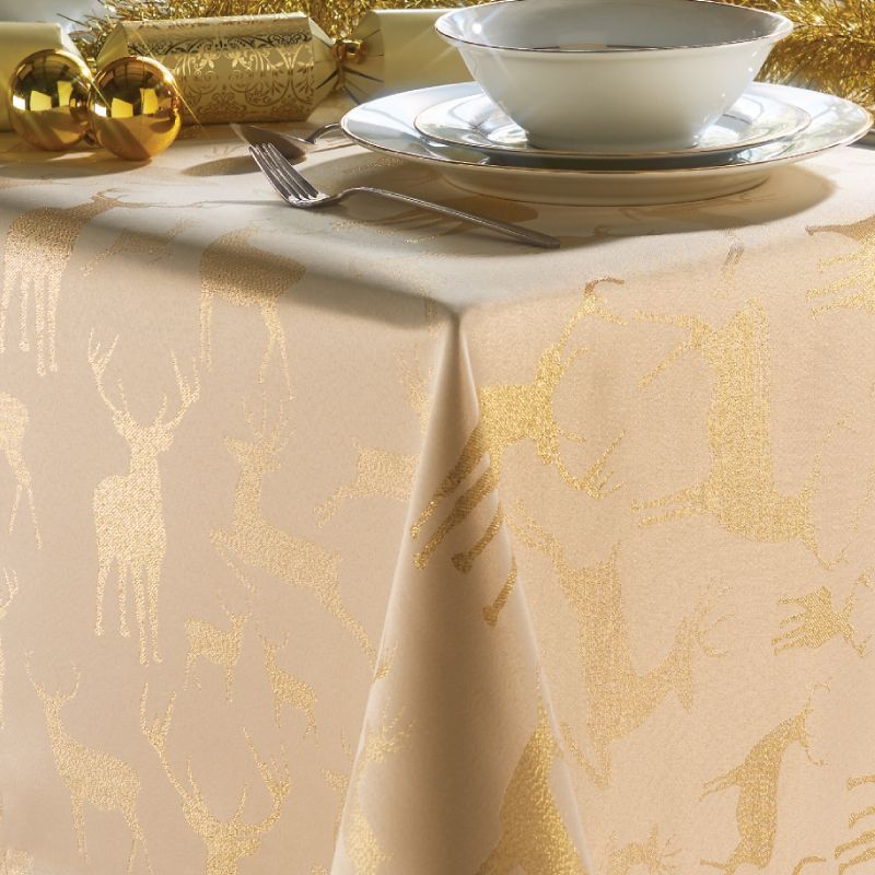Cream & Gold Stag Table Tablecloth 52" x 90" Rectangular
