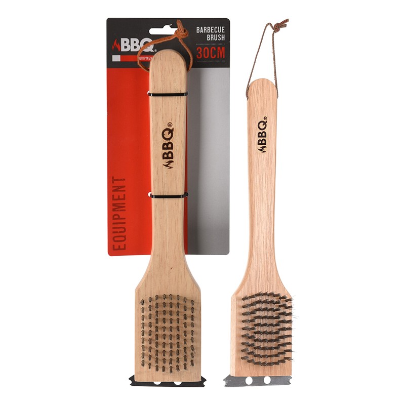 Wooden BBQ Brush With Scraper