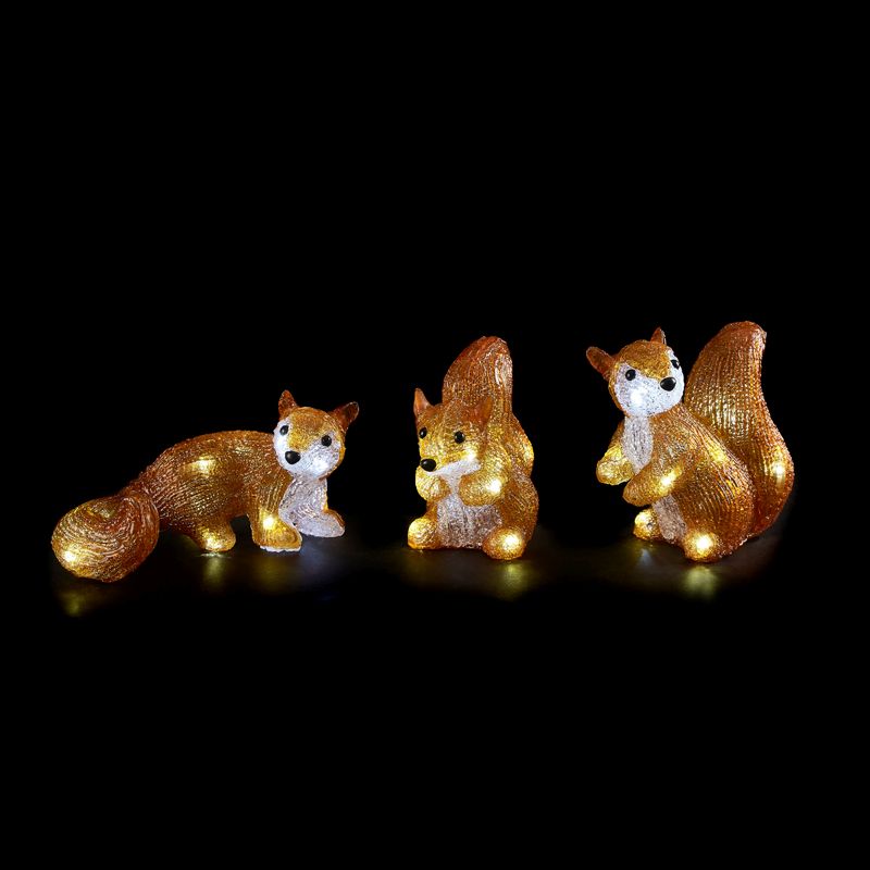 30 LED White Light Up Acrylic Squirrels Set Of 3