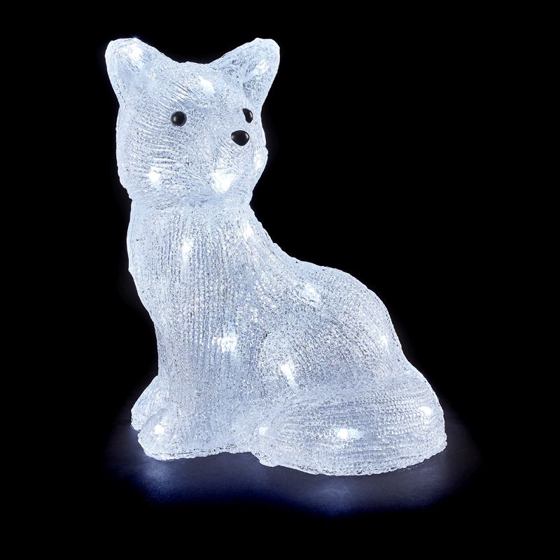 30 LED White Light Up Acrylic Snow Fox 28cm