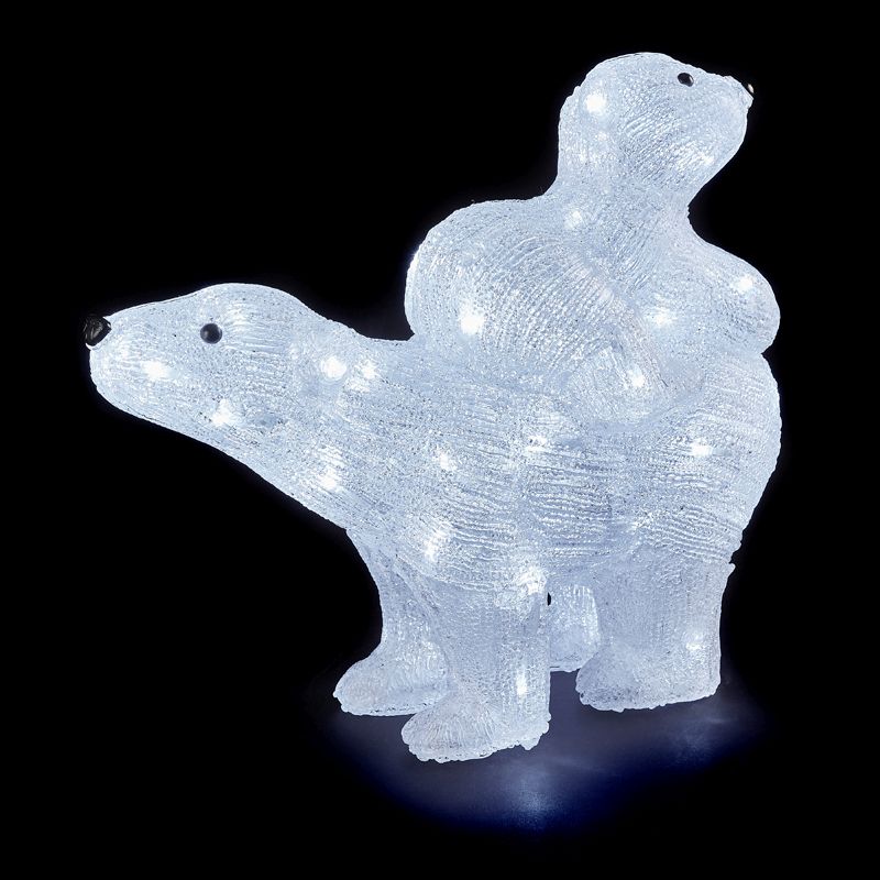 50 LED White Light Up Acrylic Polar Bear & Cub 33cm