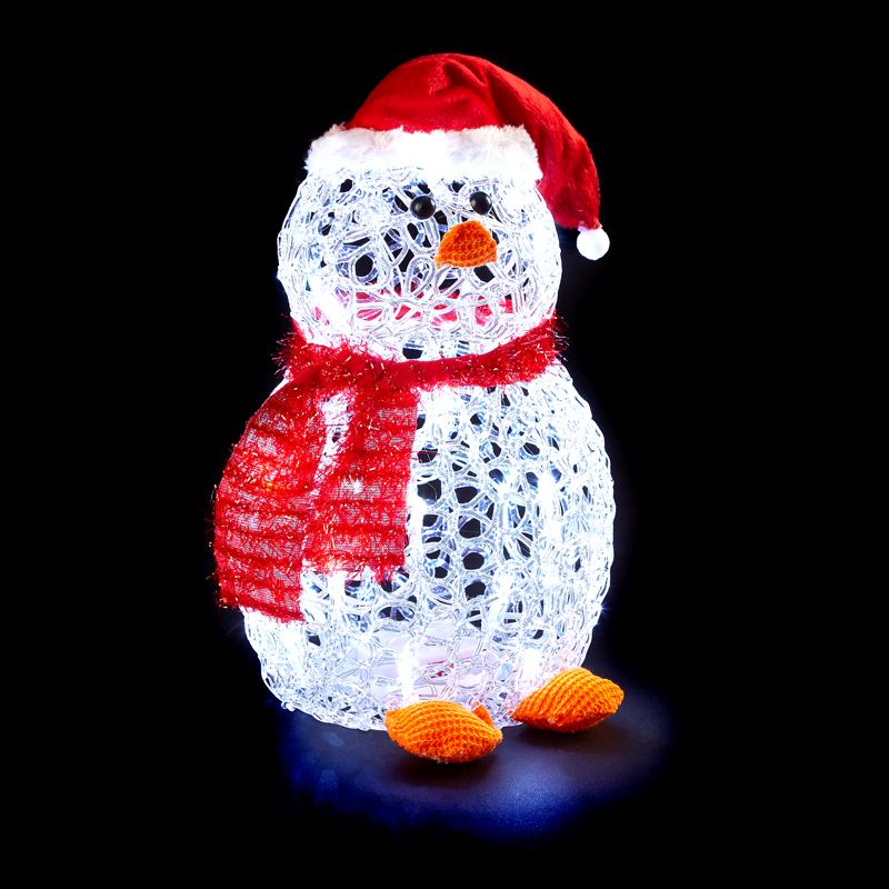 30 LED White Light Up Acrylic Penguin Battery Operated 28cm