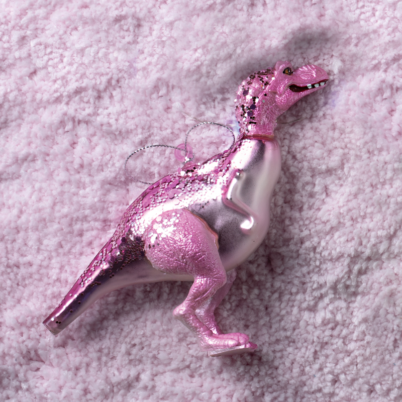 Pink Dinosaur Glass Bauble