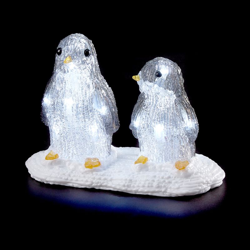 LED Light Up White Acrylic 2 Penguins Decoration