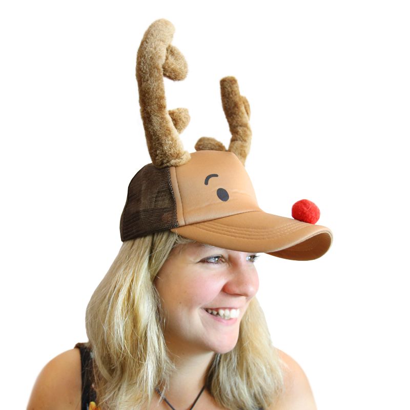 Christmas Reindeer Baseball Cap With Red Nose