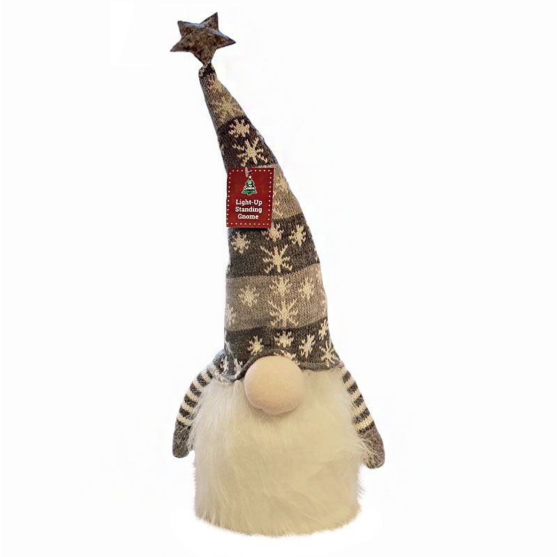 Light Up Standing Gnome 12 Inch Grey