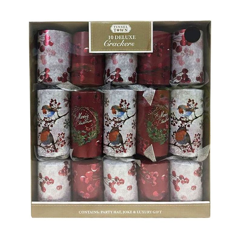 Robin & Wreath Deluxe Christmas Crackers 10 Pack