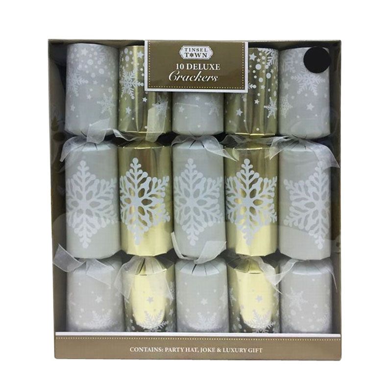 Silver & Cream Deluxe Christmas Crackers 10 Pack