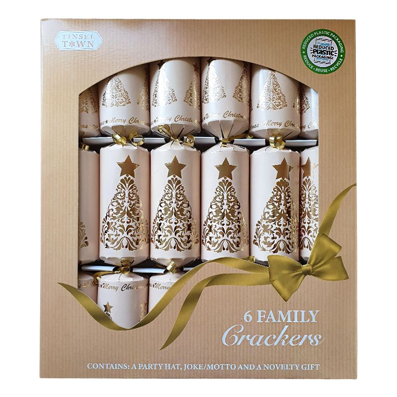 Gold Tree Party Christmas Crackers 6 Pack