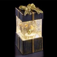 See more information about the LED White Animated Bronze Gift Box With Robins Ornament 17cm