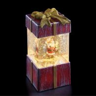 See more information about the LED White Animated Red Gift Box With Santa Ornament 17cm