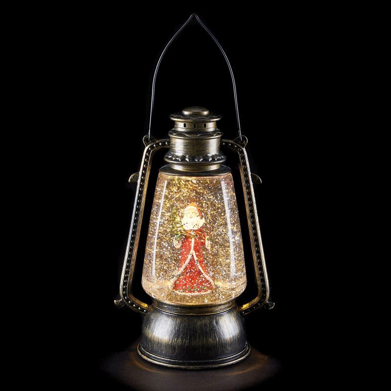 LED White Animated Bronze Lantern With Santa Scene Ornament 23cm