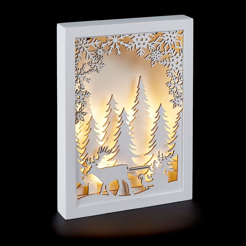 LED Tree Stag White Finish Wooden Frame