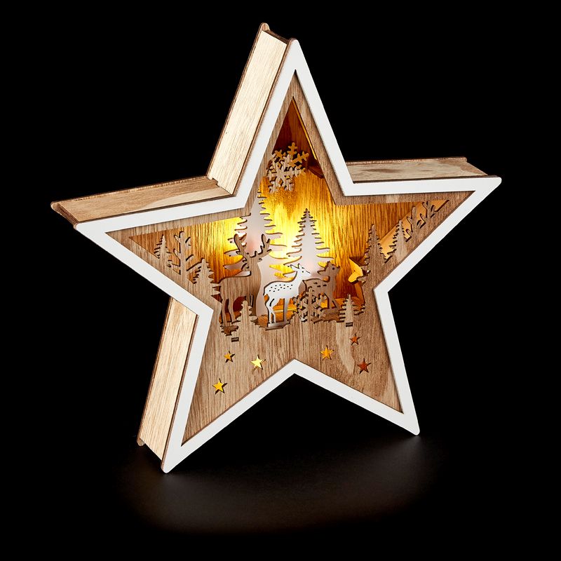 LED Tree Stag Burning Wood Star