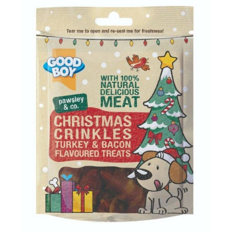 Christmas Crinkles Dog Treats Turkey And Bacon 60g