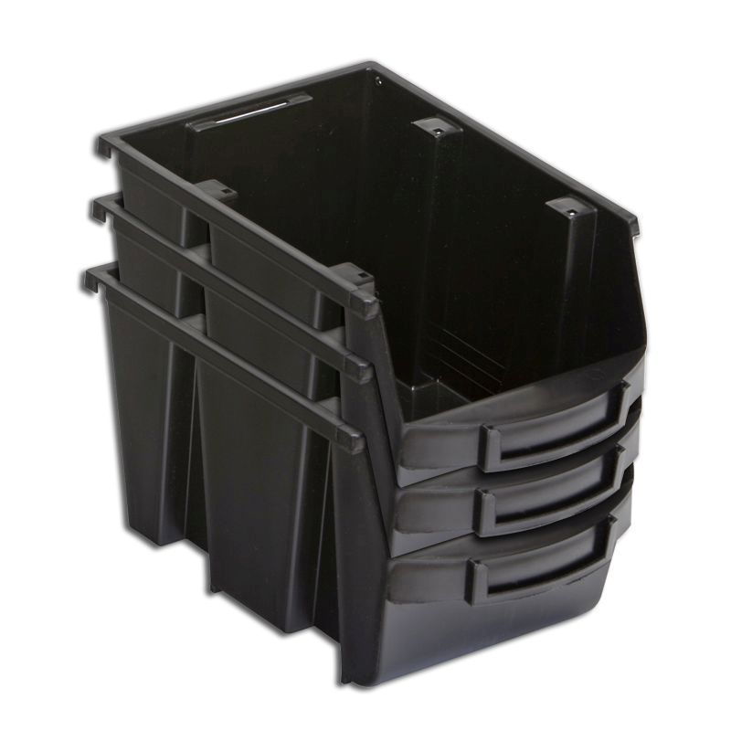 3 x Plastic Organisers 3 Compartments 4.6 Litres - Black by Essentials