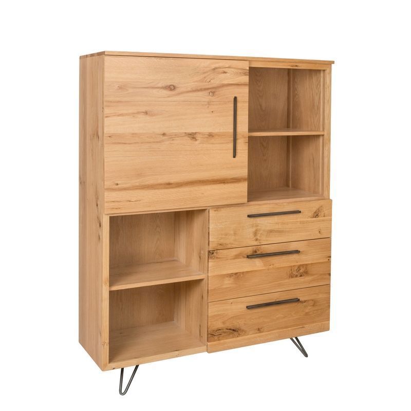 Scandi Oak Tall Bookcase Natural 1 Door 4 Shelves 3 Drawers