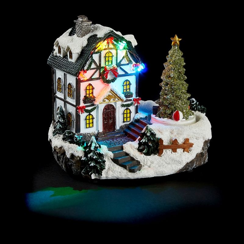 LED House Christmas Decoration With Rotating Tree