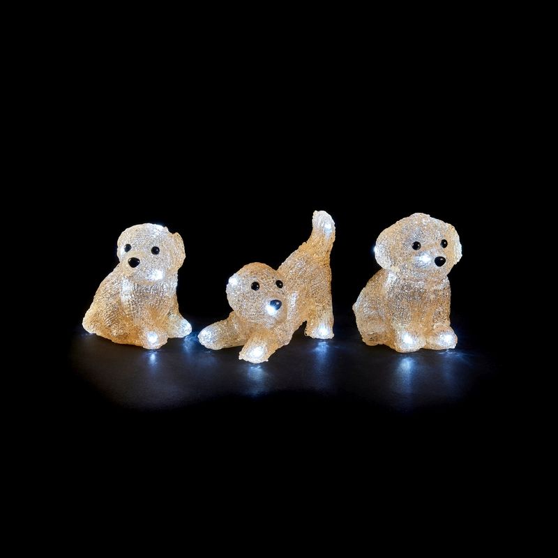 Acrylic Christmas Dogs 3 Pack Decoration - 3x 10 White LEDs