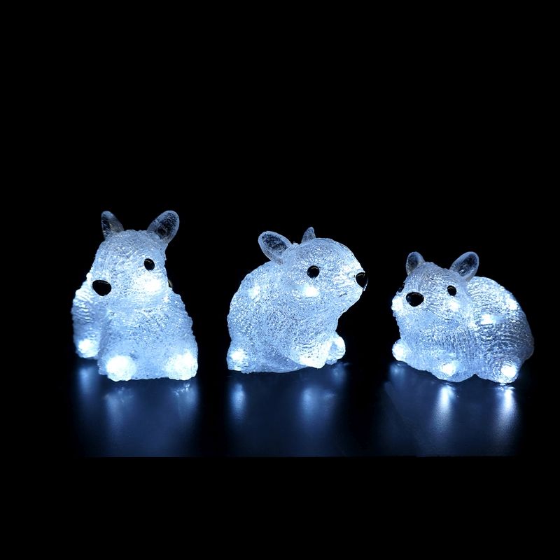 Acrylic Christmas Rabbits 3 Pack Decoration - 3x 10 White LEDs