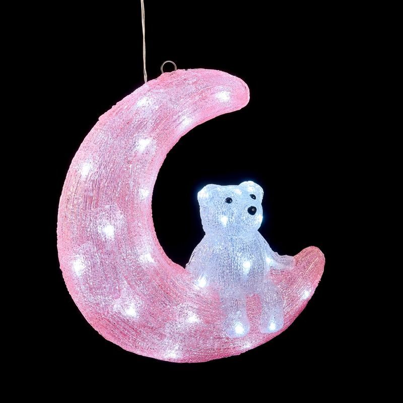 Acrylic Christmas Moon & Bear Decoration - 40 White LEDs