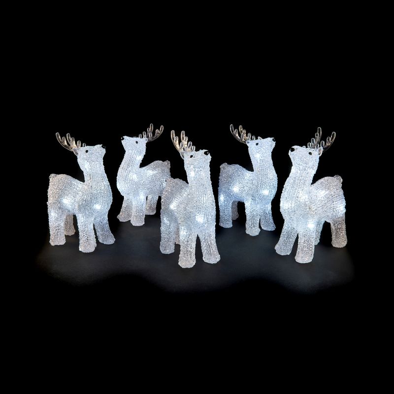 Acrylic Christmas Little Deer 5 Pack Decoration - 5x 10 White LEDs