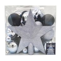 See more information about the 50 x Christmas Tree Baubles Decoration Silver & Blue - Various Sizes by Christmas Inspiration