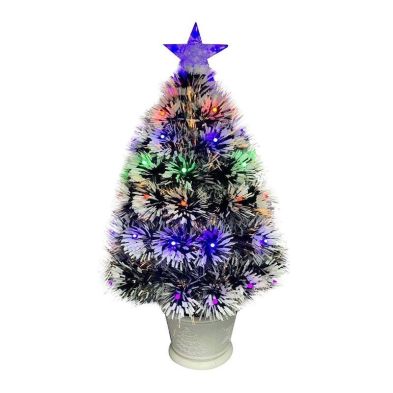 2ft Fibre Optic Christmas Tree Artificial White Frosted Green With Led Lights Multicoloured
