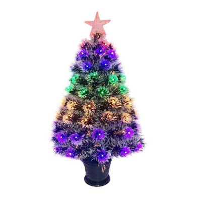 3ft Fibre Optic Christmas Tree Artificial White Frosted Green With Led Lights Multicoloured