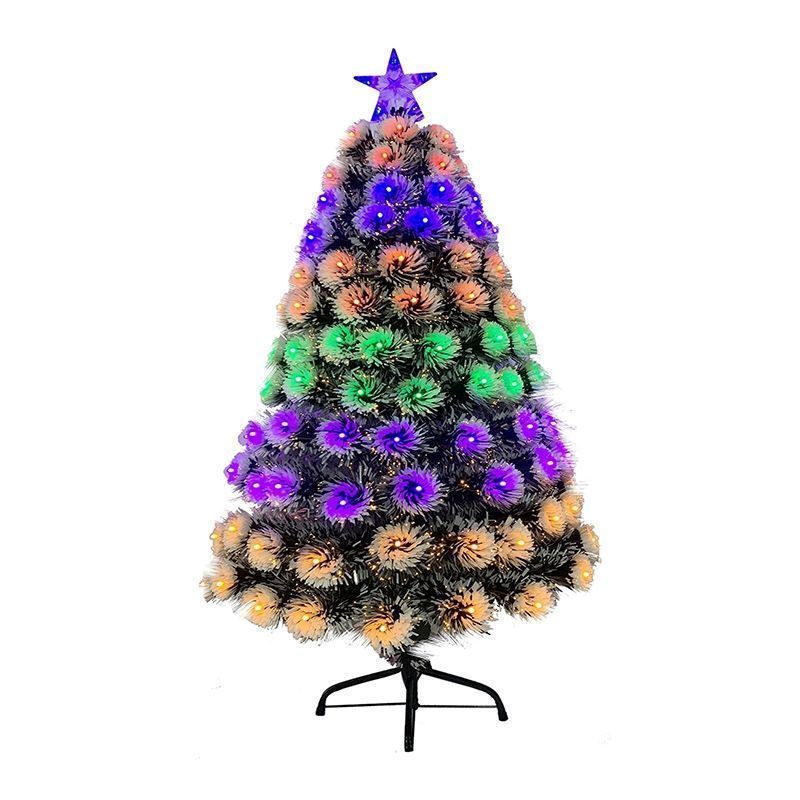 4ft Fibre Optic Christmas Tree Artificial - White Frosted Green with LED Lights Multicoloured 