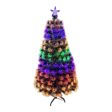 5ft Fibre Optic Christmas Tree Artificial White Frosted Green With Led Lights Multicoloured